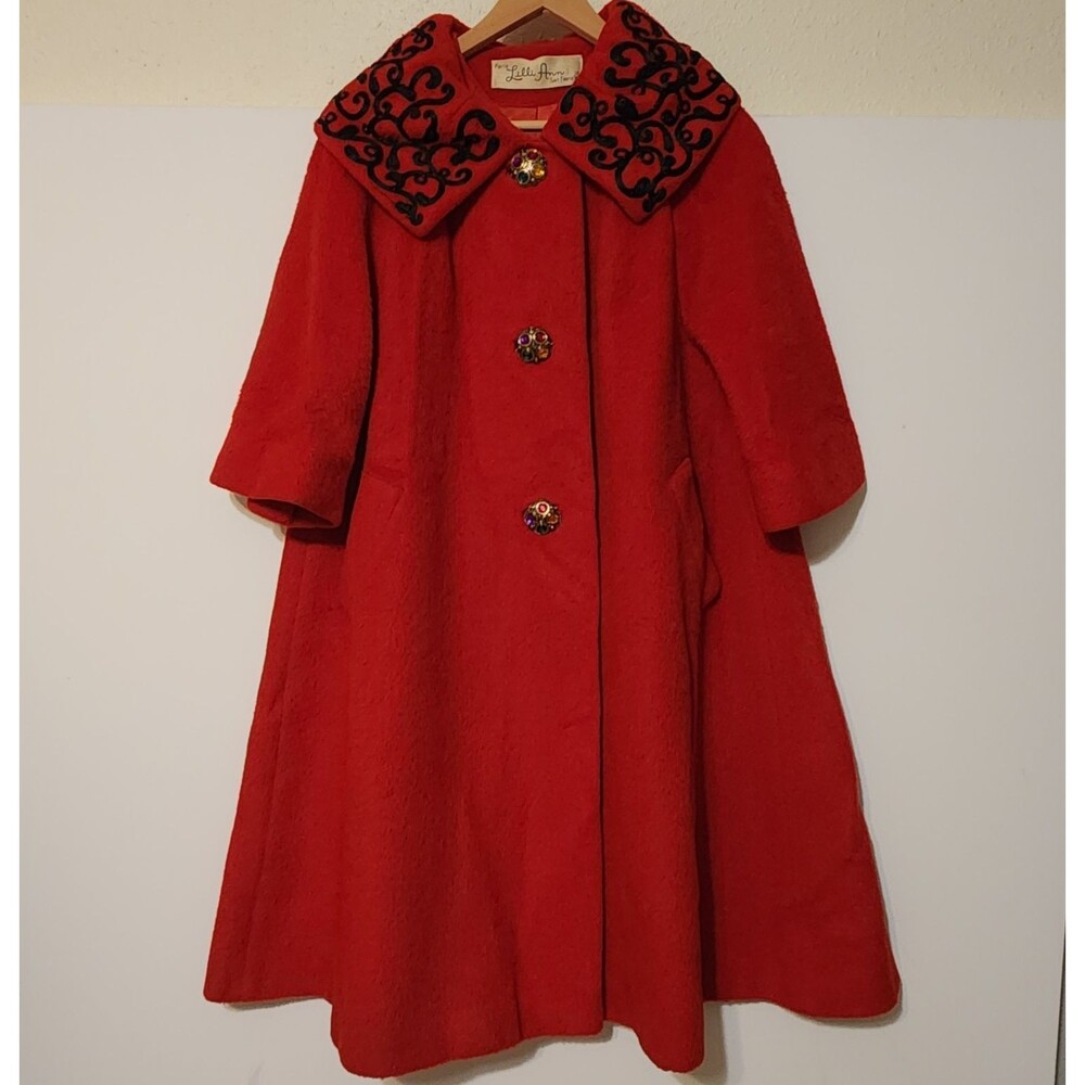 Vintage 50s 60s Lilli Ann Tissane A Paris Red Swing Coat Mohair Rhinestone